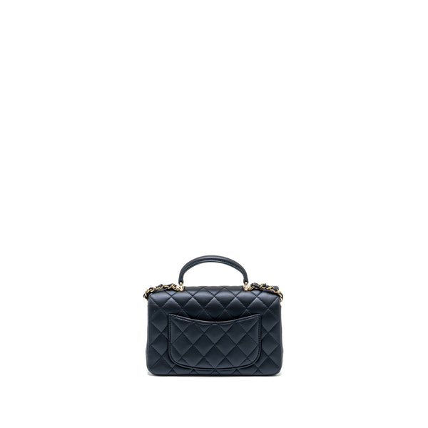 Chanel Top handle mini rectangular flap bag lambskin navy LGHW (microchip)