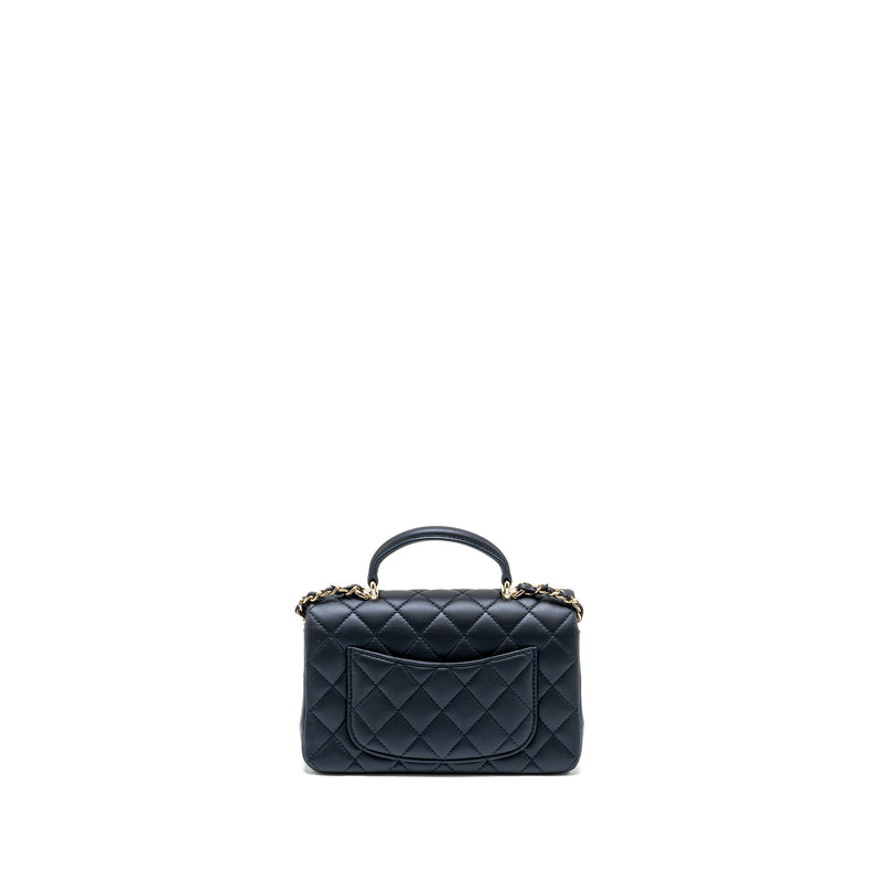 Chanel Top handle mini rectangular flap bag lambskin navy LGHW (microchip)