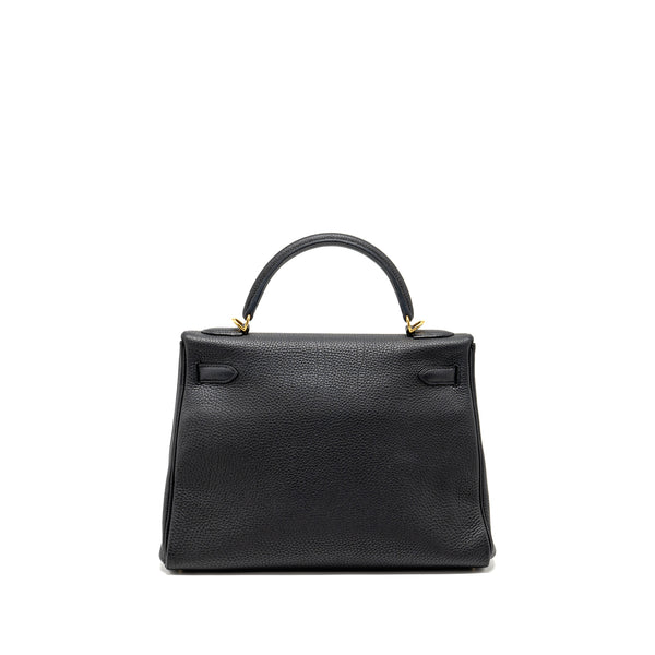 Hermes Kelly 32 Togo Black GHW Stamp Square R