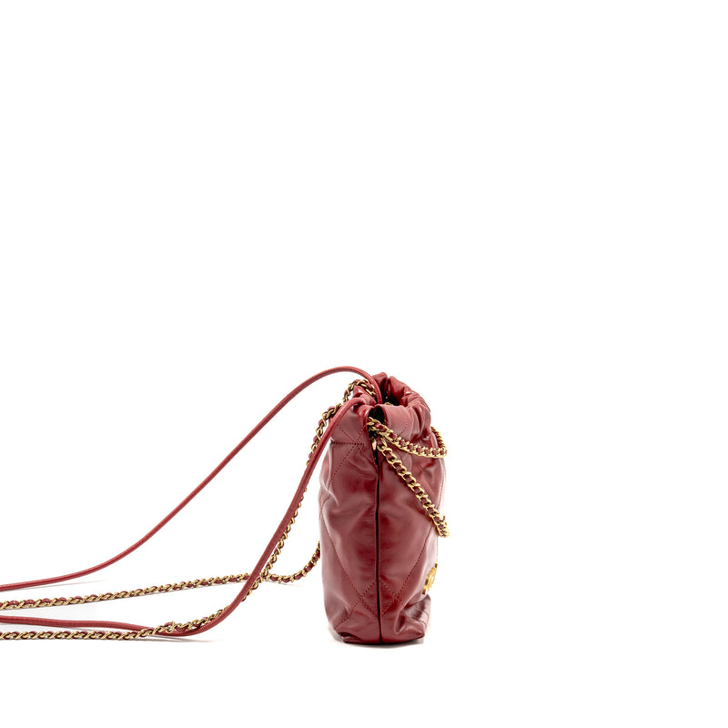 Chanel Mini 22 Bag Shiny Calfskin Red GHW (Microchip)
