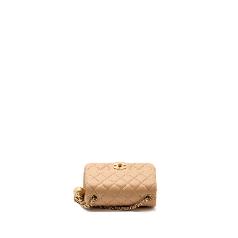 Chanel 23K Pearl Crush Mini Square Flap Bag Lambskin Beige GHW (Microchip)
