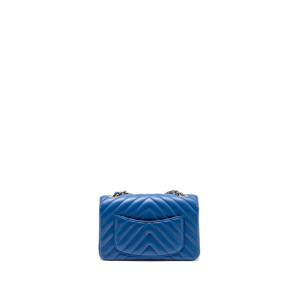 Chanel Mini Rectangular Flap Bag Chevron Lambskin Blue LGHW