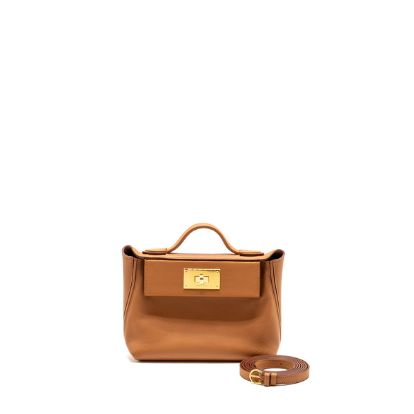 Hermes Mini 24/24 2424-21 Bag Evercolor/Swift Gold GHW Stamp W