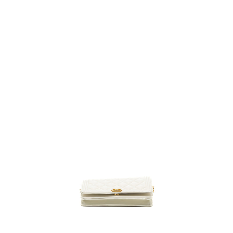 Chanel Classic Boy Wallet on Chain Caviar White GHW(Microchip)