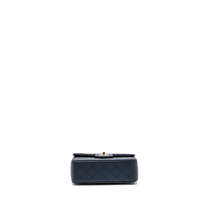 Chanel Top handle mini rectangular flap bag lambskin navy LGHW (microchip)