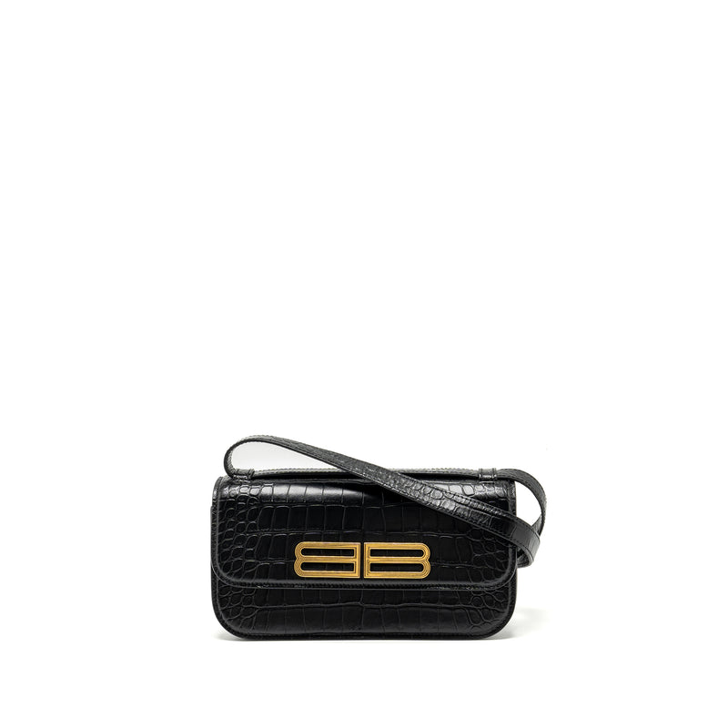 Balenciaga Gossip shoulder bag croc-embossed calfskin black GHW