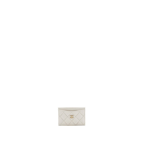 Chanel Classic Card Holder Caviar White LGHW (Microchip)