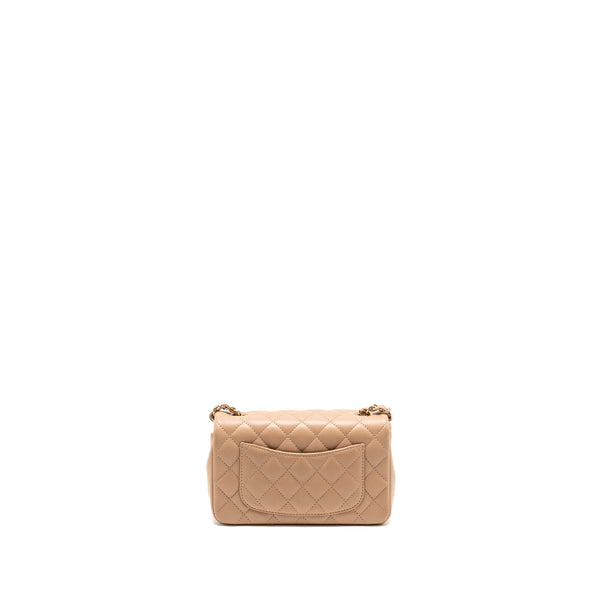 Chanel Mini Rectangular Flap Bag Lambskin Light Beige LGHW (microchip)