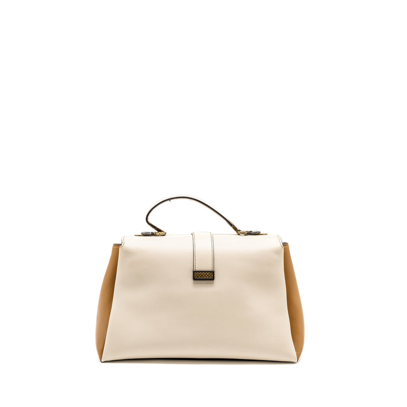 Bottega Veneta Top Handle Piazza Bag Nappa White/Beige/Light Brown Multicolour Hardware