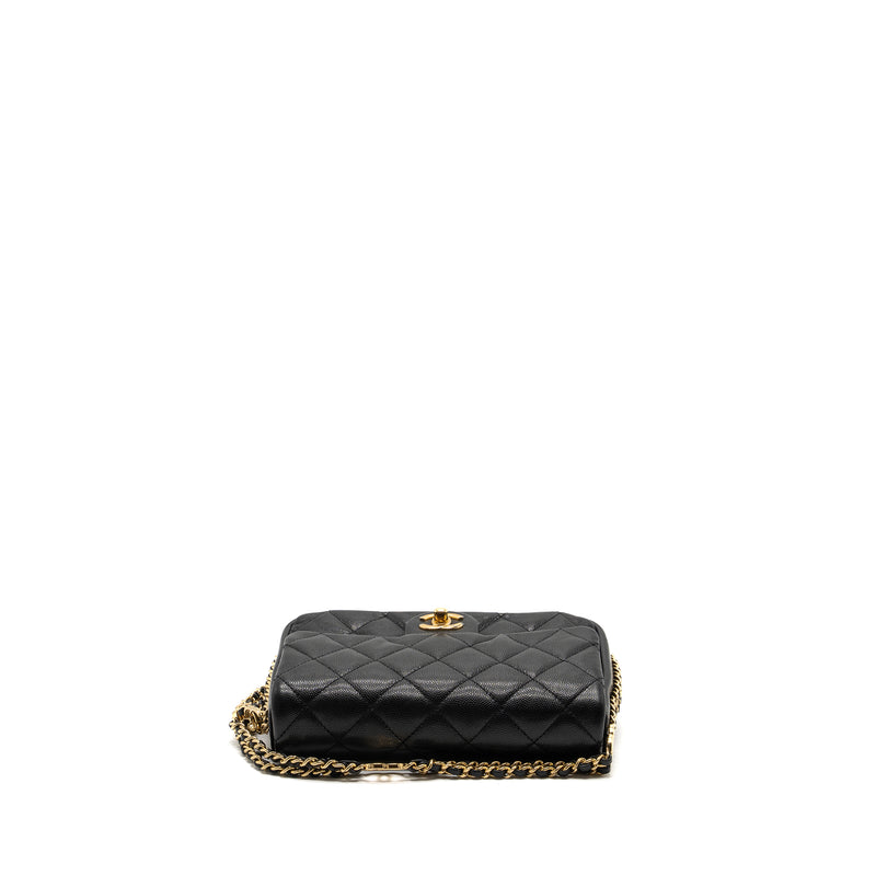 Chanel Quilted Flap Bag with Double and CC Logo Chain Caviar Black GHW (Microchip)