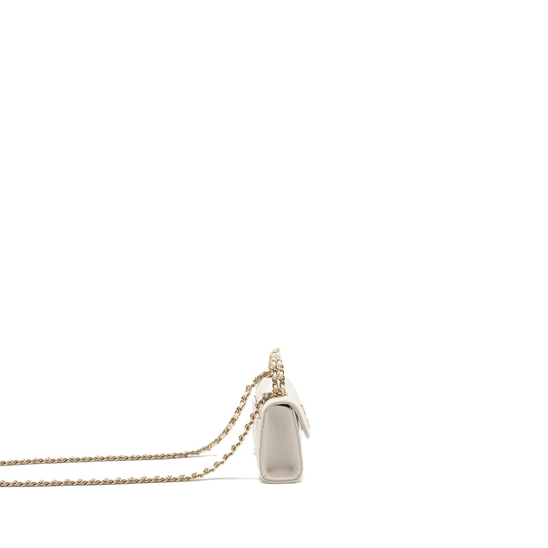 Chanel Top Handle Mini flap clutch with chain caviar white LGHW (microchip)