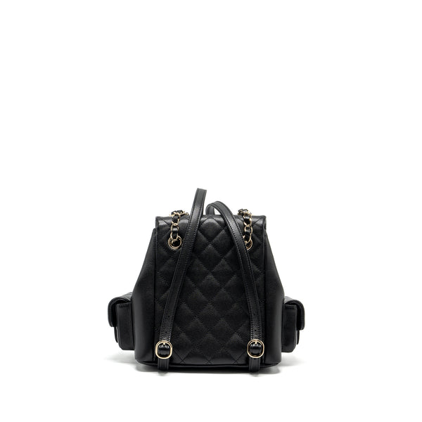 Chanel Triple Pocket Backpack Caviar Black LGHW (Microchip)