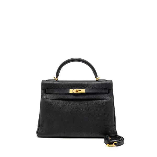 Hermes Kelly 32 Togo Black GHW Stamp Square R