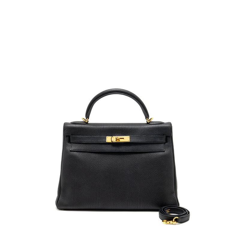 Hermes Kelly 32 Togo Black GHW Stamp Square R