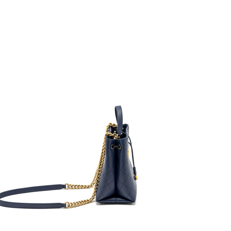 Chanel Top Handle Drawstring Bucket Bag Caviar Navy  GHW