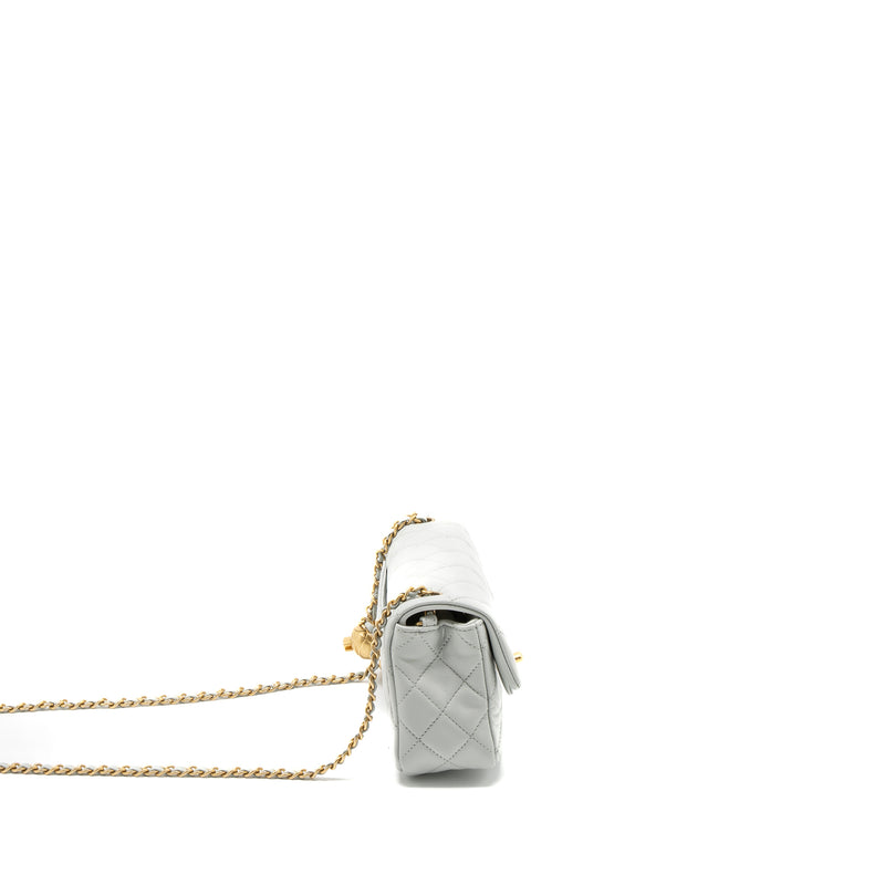 Chanel Pearl Crush Mini Rectangular Lambskin Light Grey Brushed GHW (Microchip)