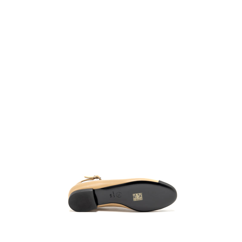 Chanel size 40 Mary Janes Ballet Flats Lambskin Beige/Black