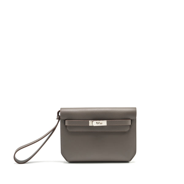 HERMES Pochette Kelly Depeches 25 Evercolor 8F Gris Etain SHW Stamp Z