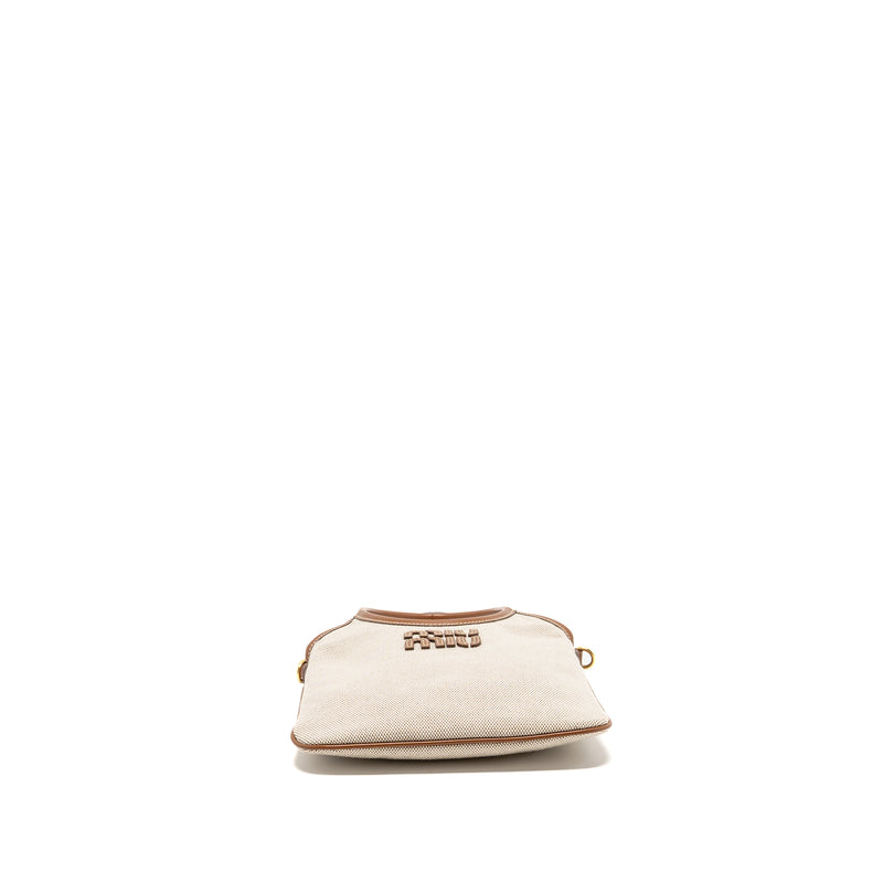 Miu Miu Mini Ivy Bag Canvas/Leather Beige/Brandy GHW