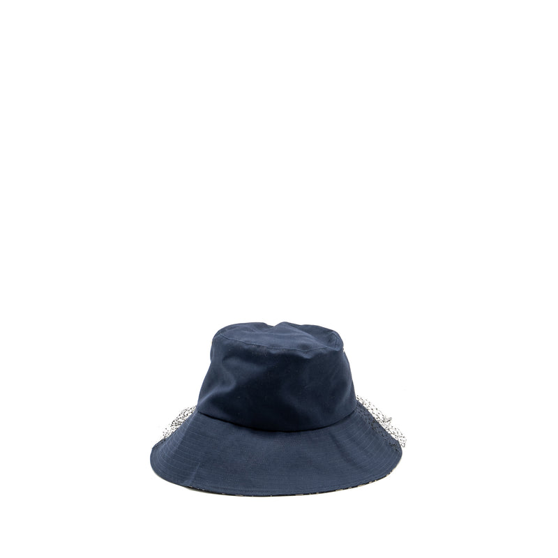 Dior Size 57 Teddy-D Brim Bucket Hat with Veil Blue SHW