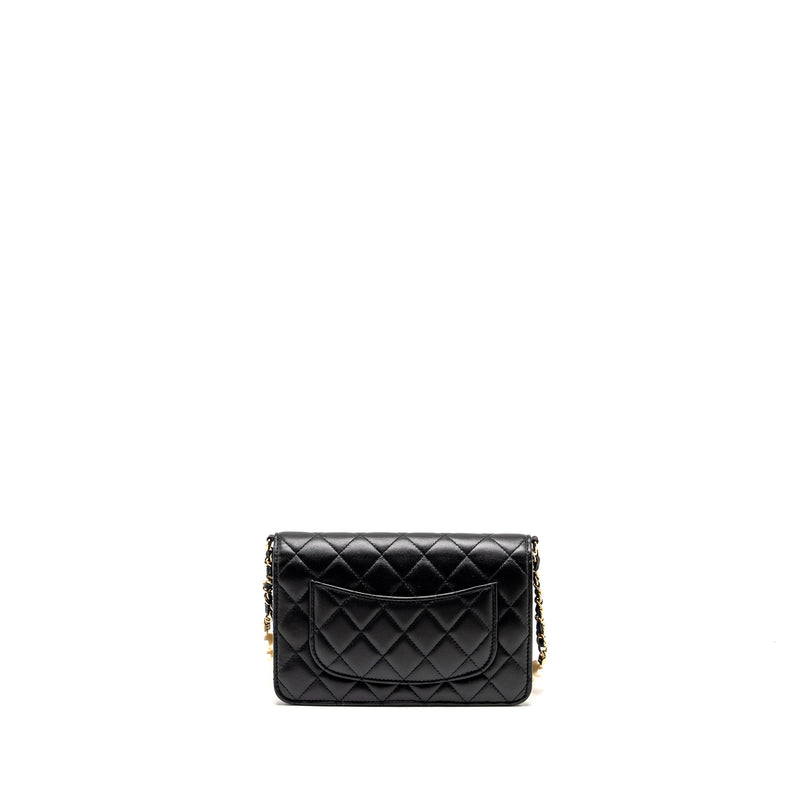 Chanel Pearl Chain Wallet On Chain Lambskin Black LGHW(microchip)