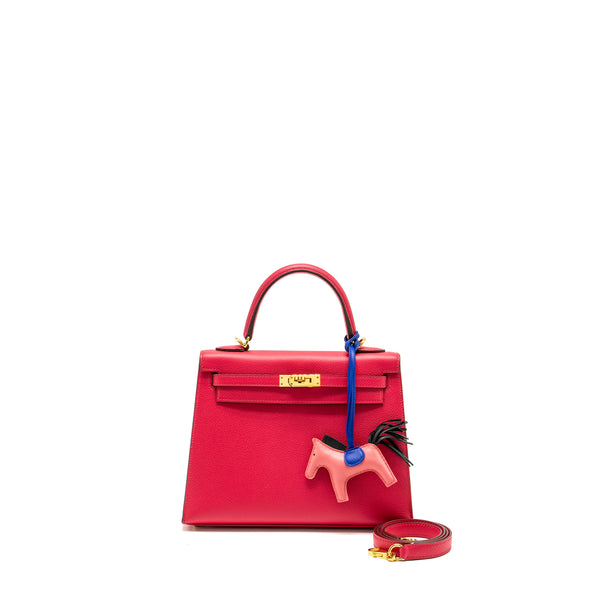 Hermes Kelly 25 Epsom Rose Mexico GHW Stamp D with an Extra Rodeo Pm Bag Charm Stamp  D