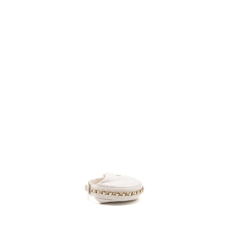 Chanel 23C Round Clutch Lambskin White LGHW (microchip)