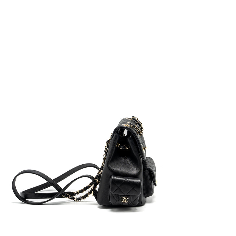 Chanel Triple Pocket Backpack Caviar Black LGHW (Microchip)