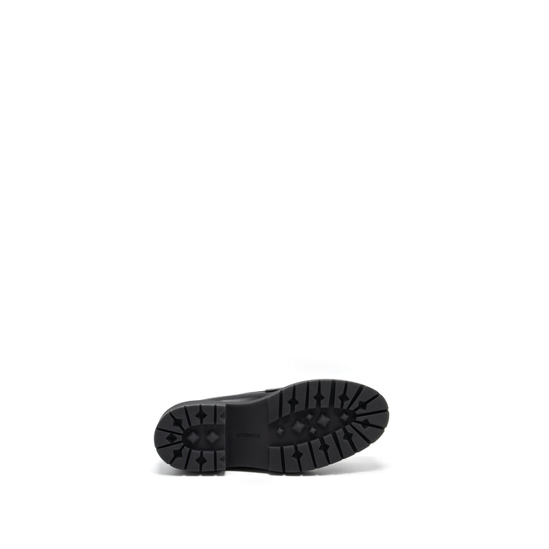 Hermes Size 38 Mocassins Hitch Loafer glacéd calfskin Black