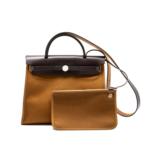 Hermes Herbag 31 Zip Bag Canvas/Hunter Leather Alezan/Ebene SHW Stamp D
