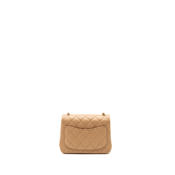 Chanel 23K Pearl Crush Mini Square Flap Bag Lambskin Beige GHW (Microchip)