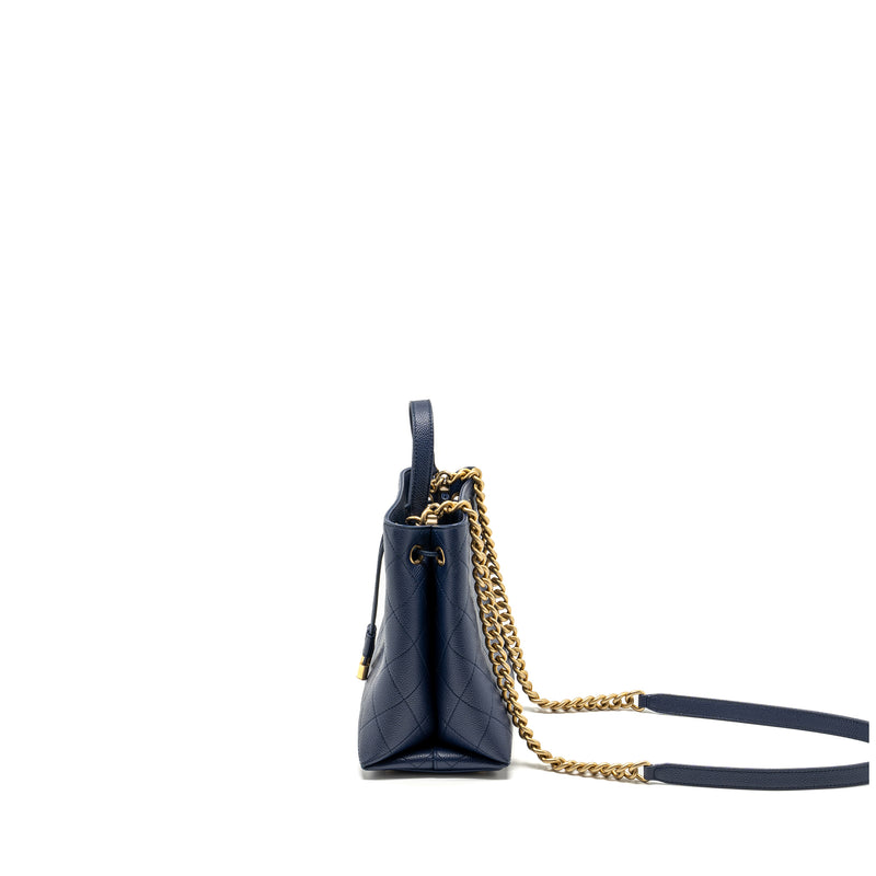 Chanel Top Handle Drawstring Bucket Bag Caviar Navy  GHW