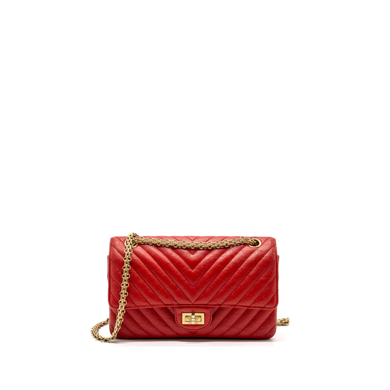 Chanel Small 2.55 Reissue Flap Bag Chevron Calfskin Red GHW