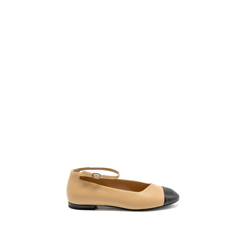 Chanel size 40 Mary Janes Ballet Flats Lambskin Beige/Black