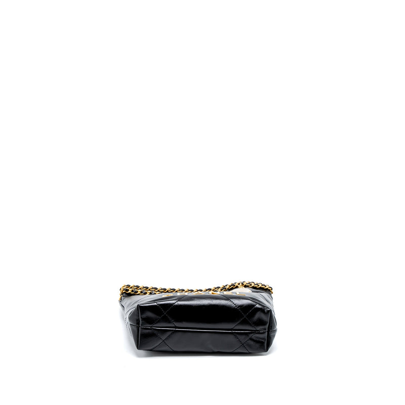 Chanel 23s Mini 22 Bag Shiny Calfskin Black Brushed GHW (Microchip)