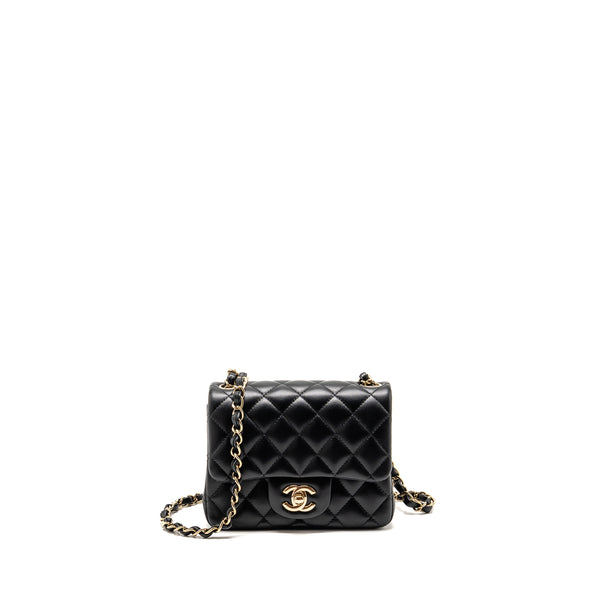 Chanel Mini Square Flap Bag Lambskin Black LGHW (Microchip)