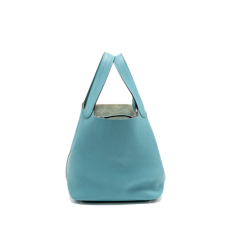 Hermes Picotin 22 Lock Bag Clemence 3Z Blue Saint Cyr SHW Stamp X