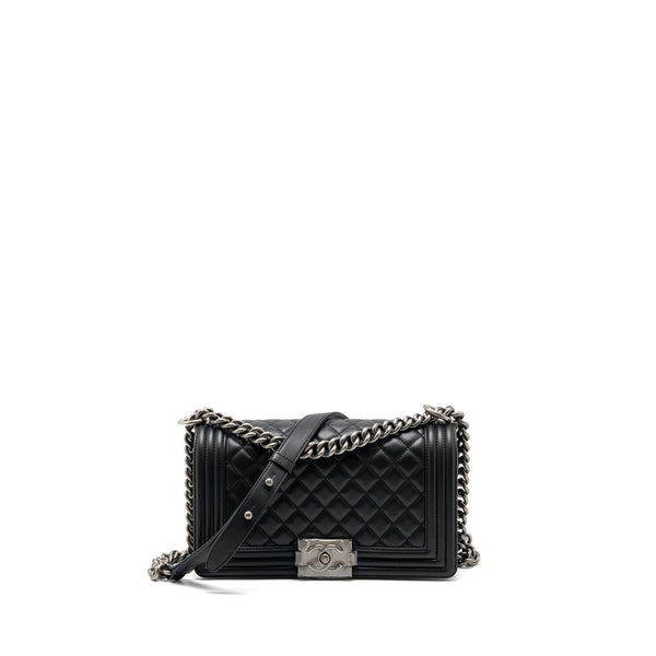 Chanel Medium Boy Bag Calfskin Black Ruthenium Hardware