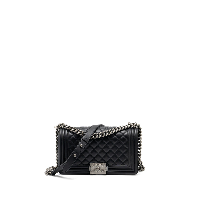 Chanel Medium Boy Bag Calfskin Black Ruthenium Hardware
