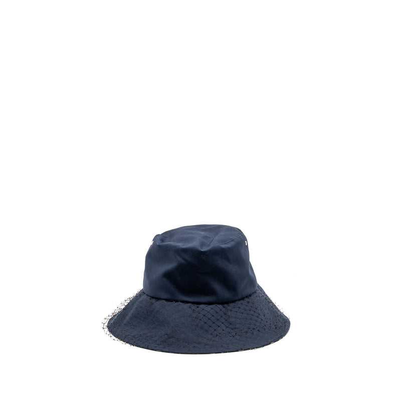 Dior Size 57 Teddy-D Brim Bucket Hat with Veil Blue SHW