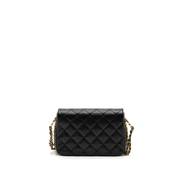 Chanel Quilted Flap Bag with Double and CC Logo Chain Caviar Black GHW (Microchip)