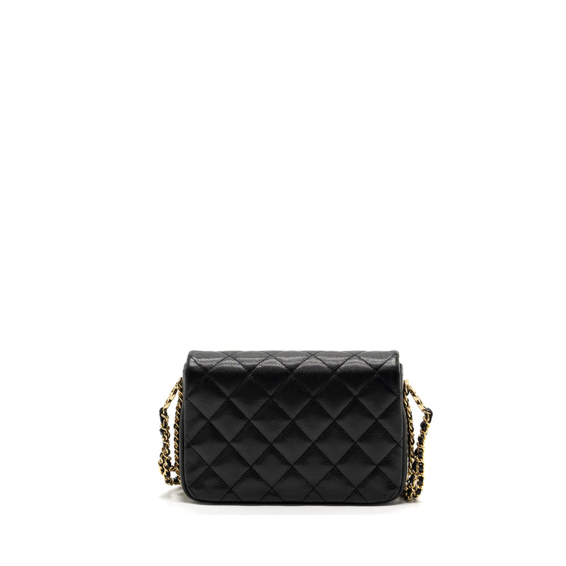 Chanel Quilted Flap Bag with Double and CC Logo Chain Caviar Black GHW (Microchip)