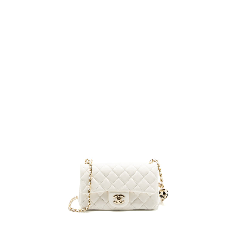 Chanel 23C pearl crush mini rectangular flap bag lambskin white LGHW (microchip)