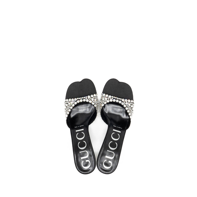 Gucci Size 37 Crystal-Embellished Stain Sandals Black