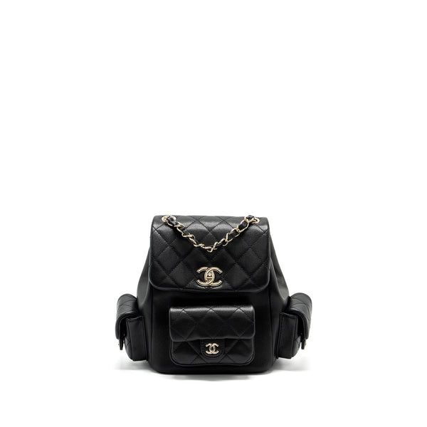 Chanel Triple Pocket Backpack Caviar Black LGHW (Microchip)