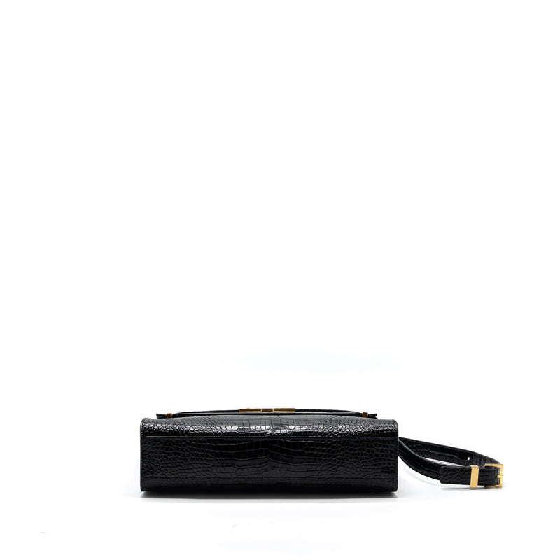 Saint laurent Manhattan shoulder bag croc-embossed calfskin black GHW