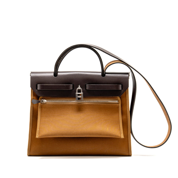 Hermes Herbag 31 Zip Bag Canvas/Hunter Leather Alezan/Ebene SHW Stamp D