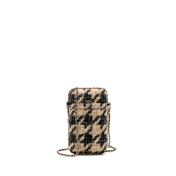 Chanel vertical phone case tweed multicolor black / light brown LGHW