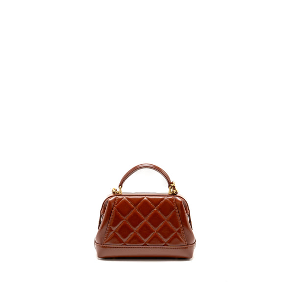 Chanel 24a Small Top Handle Doctor Bag Quilted Shiny Lambskin Caramel GHW(microchip)