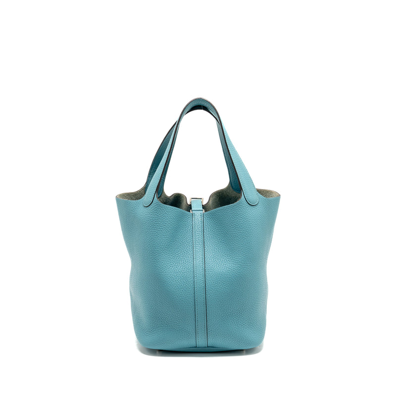 Hermes Picotin 22 Lock Bag Clemence 3Z Blue Saint Cyr SHW Stamp X